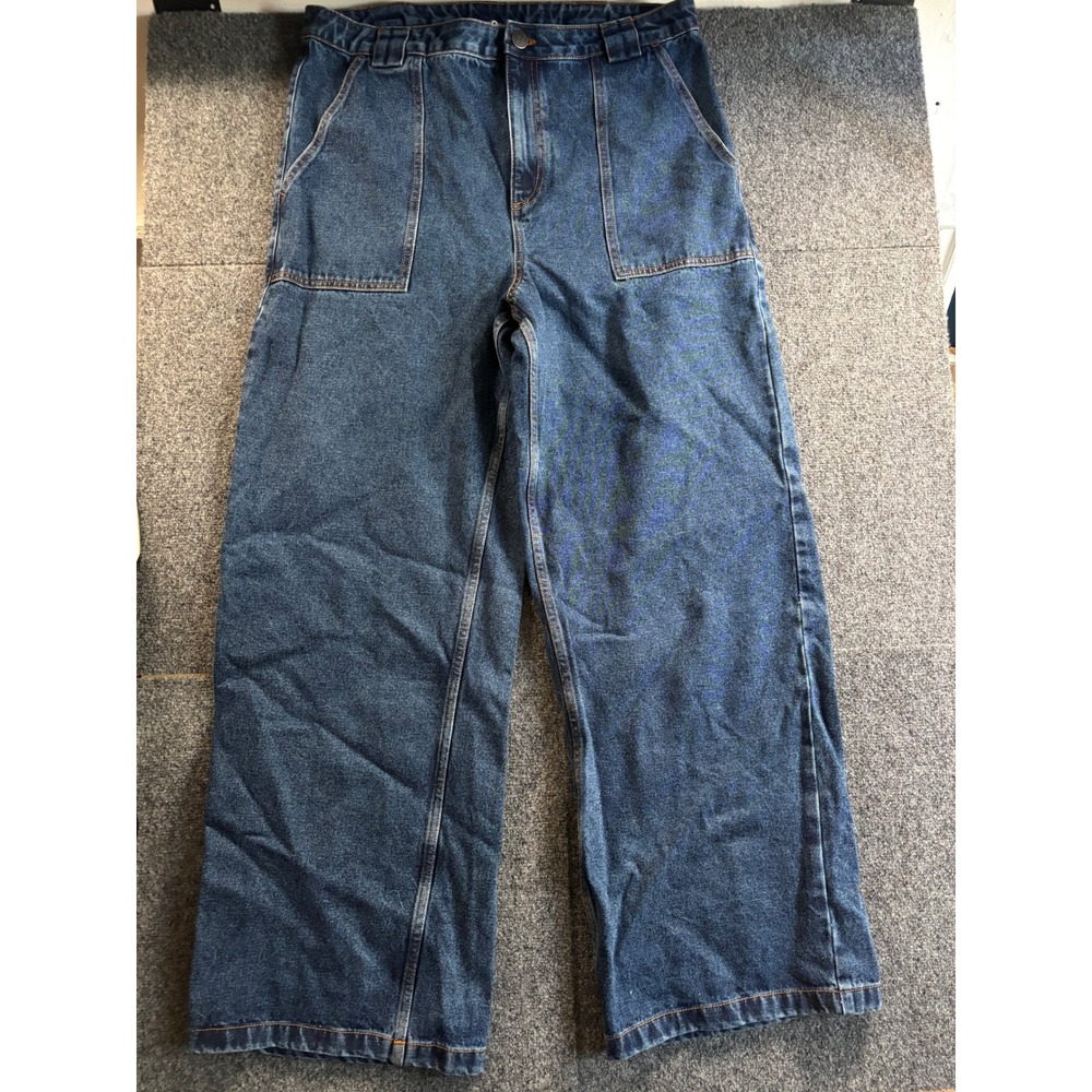 Lucy & Yak Delores Jeans Womens W36/R Blue Wide Leg High Rise Patch Pocket NWT